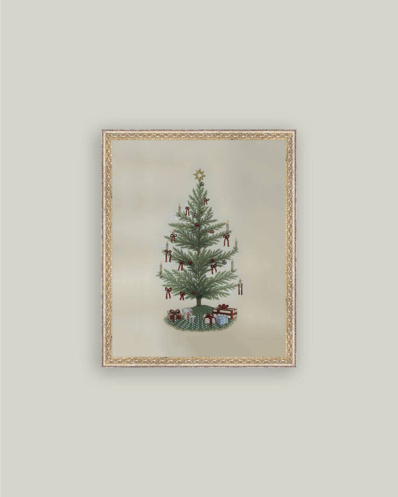 Vintage Tree with Bows Framed Antique Art