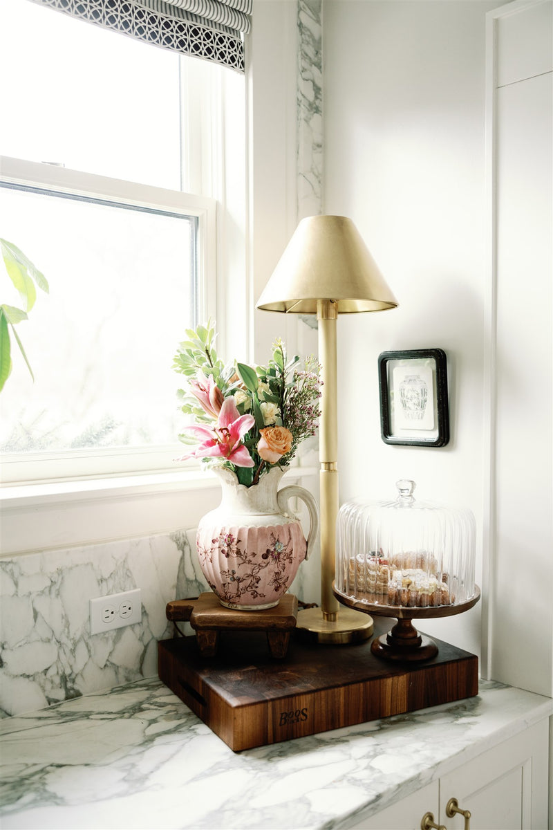 Acacia Wood Pedestal with Fluted Glass Cloche