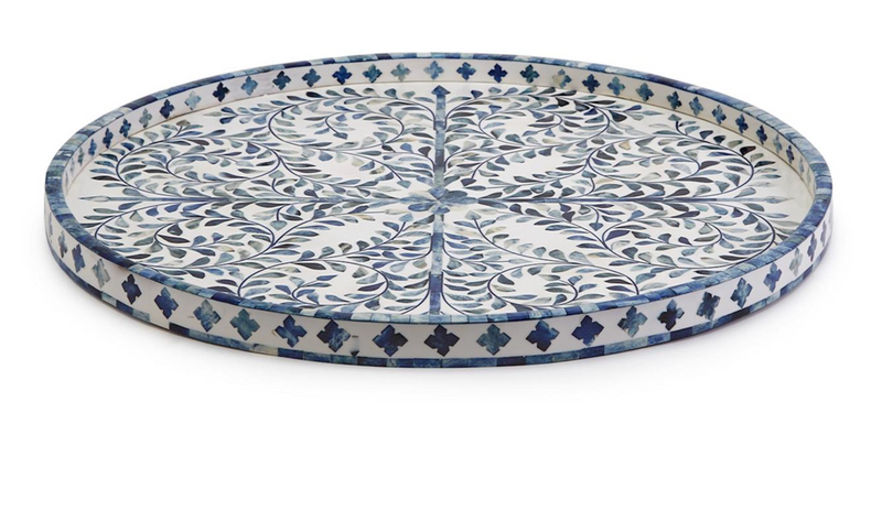 Blue & White Inlaid Round Serving Tray