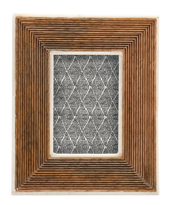 Hand-Carved Photo Frame with Bone Border