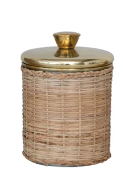 Rattan Wrapped Stainless Steel Canisters