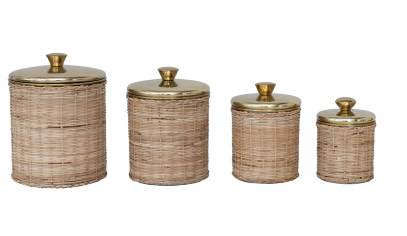 Rattan Wrapped Stainless Steel Canisters