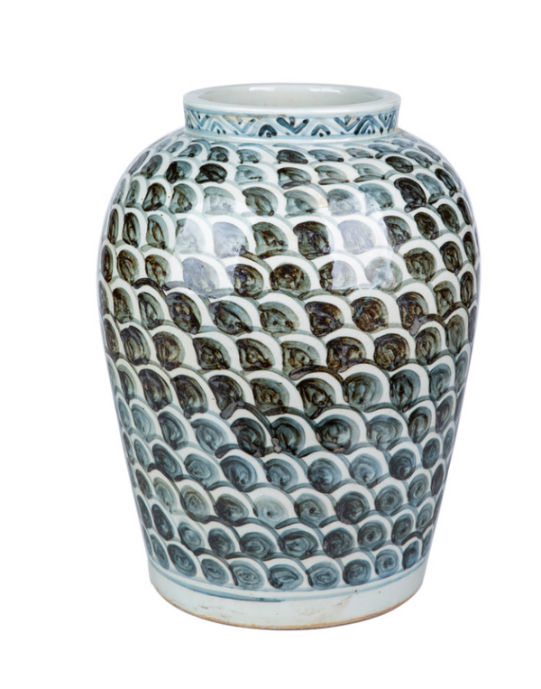 Blue And White Porcelain Jar With Fish Scale Pattern