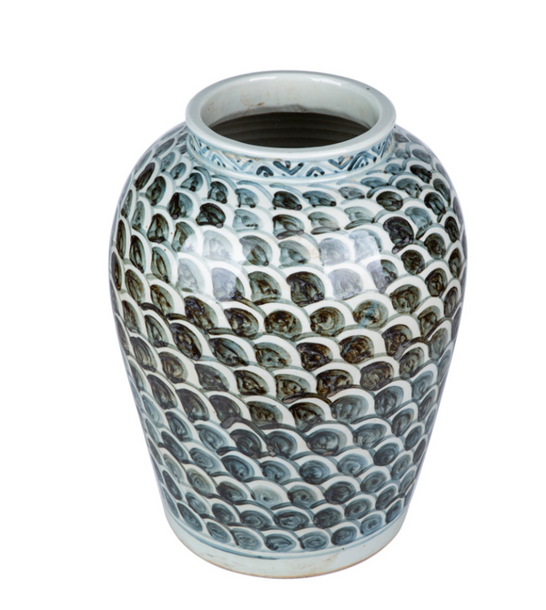 Blue And White Porcelain Jar With Fish Scale Pattern