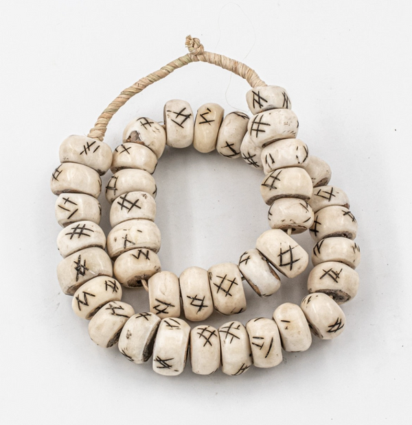 White Drum Double Cross Kenya Cow Bone Beads Per String