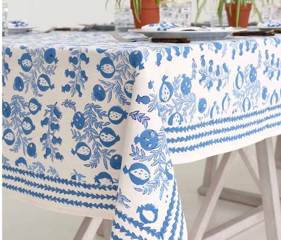 Pom Bells Wedgewood 108" Round Tablecloth