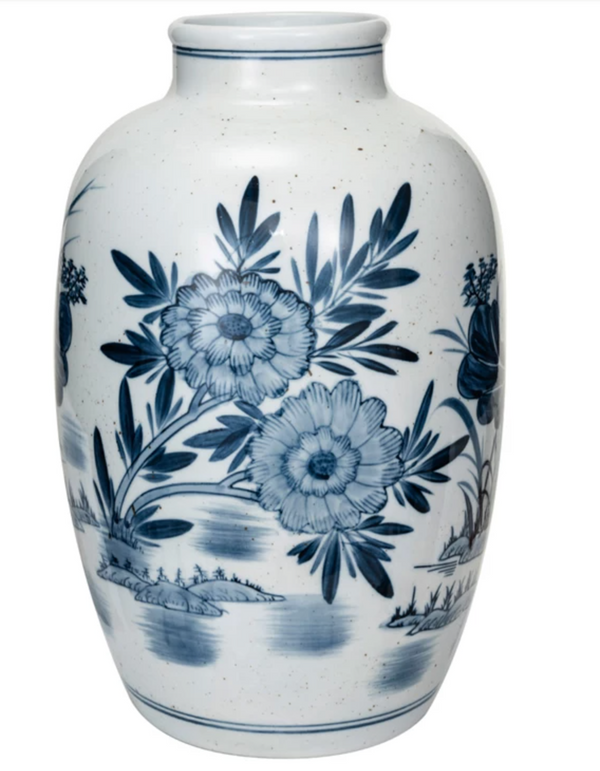 Hand Painted Floral Stoneware Urn