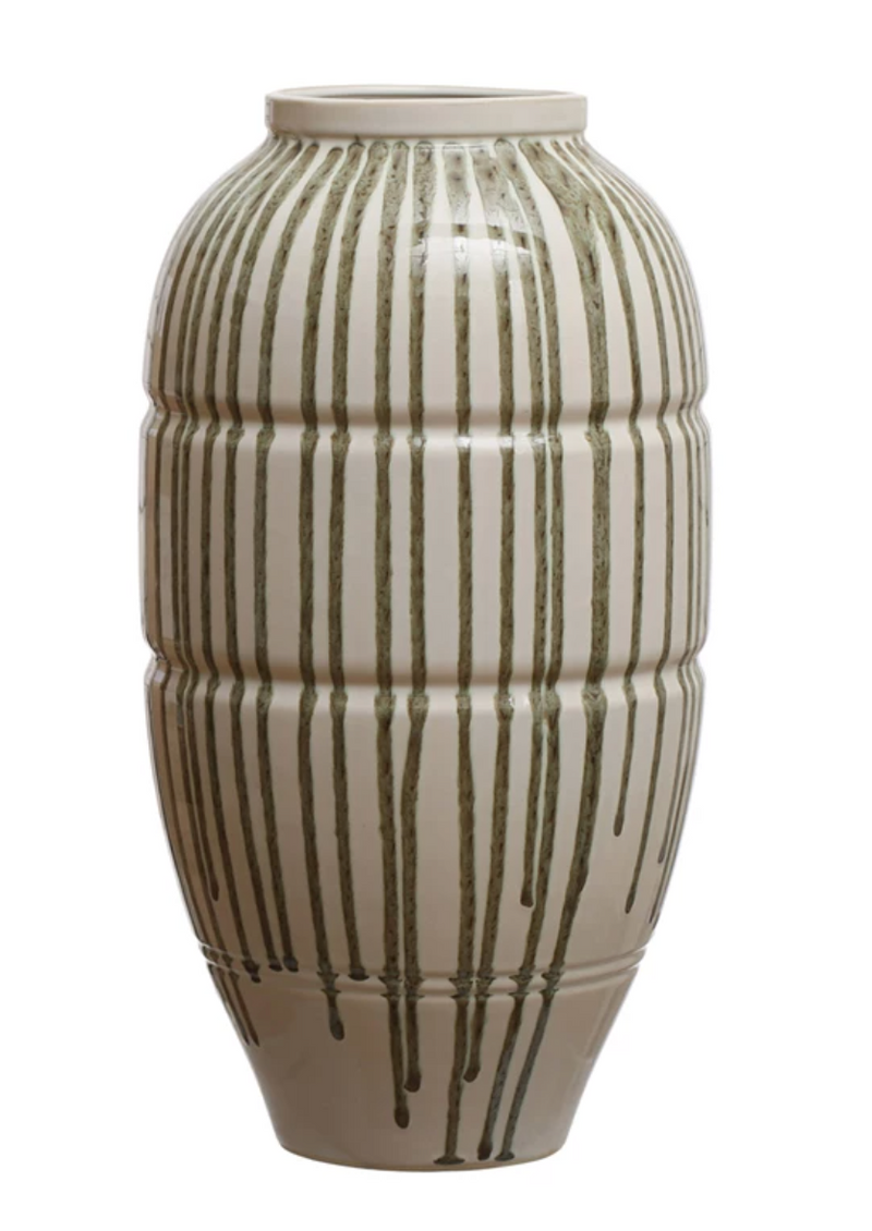 Hand-Painted Stoneware Vase w/ Drip Glaze