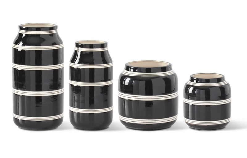 Black & Cream Lined Ceramic Vases