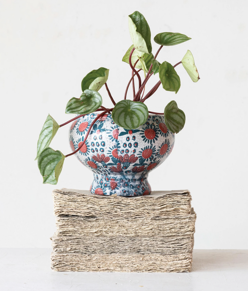 Printed Terracotta Footed Planter