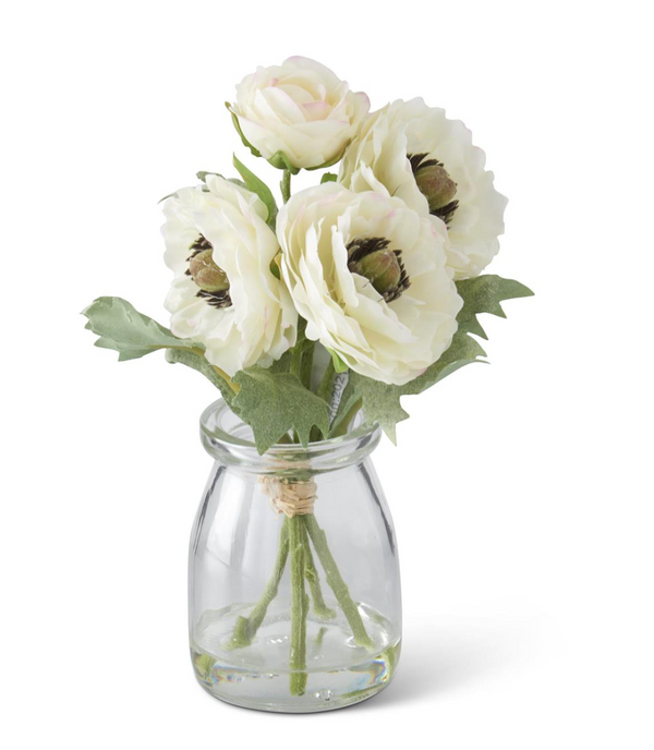 White Ranunculus in Glass Vase