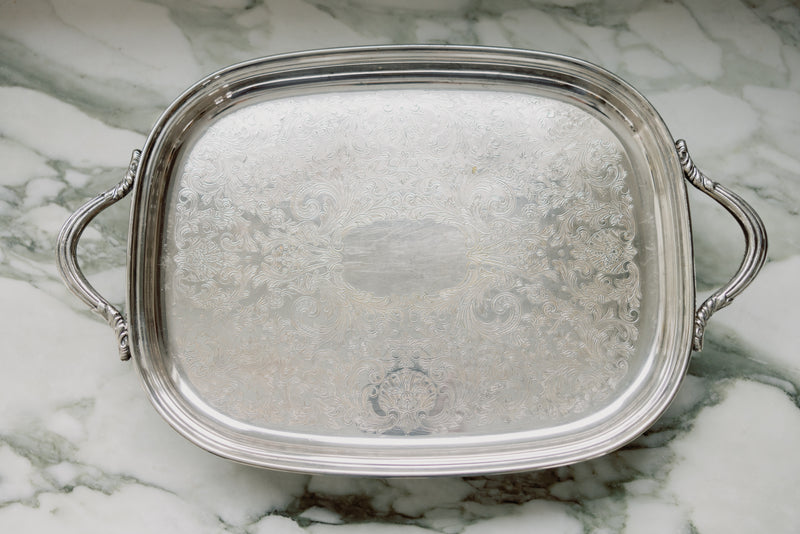 Footed Silver Serving Tray