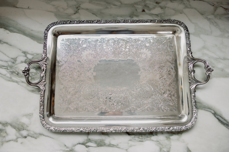 Rectangle Etched Silver Serving Tray