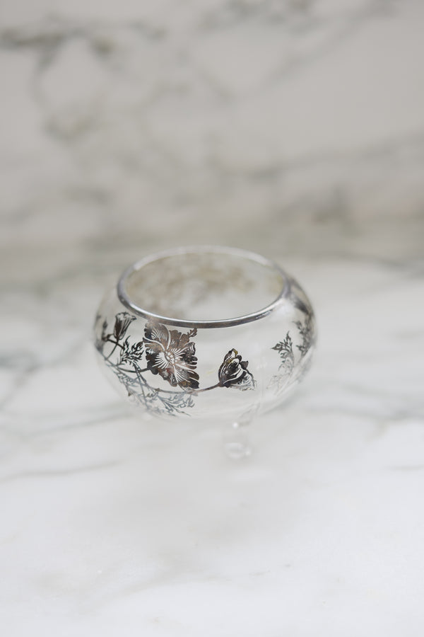 Floral Etched Footed Glass Bowl