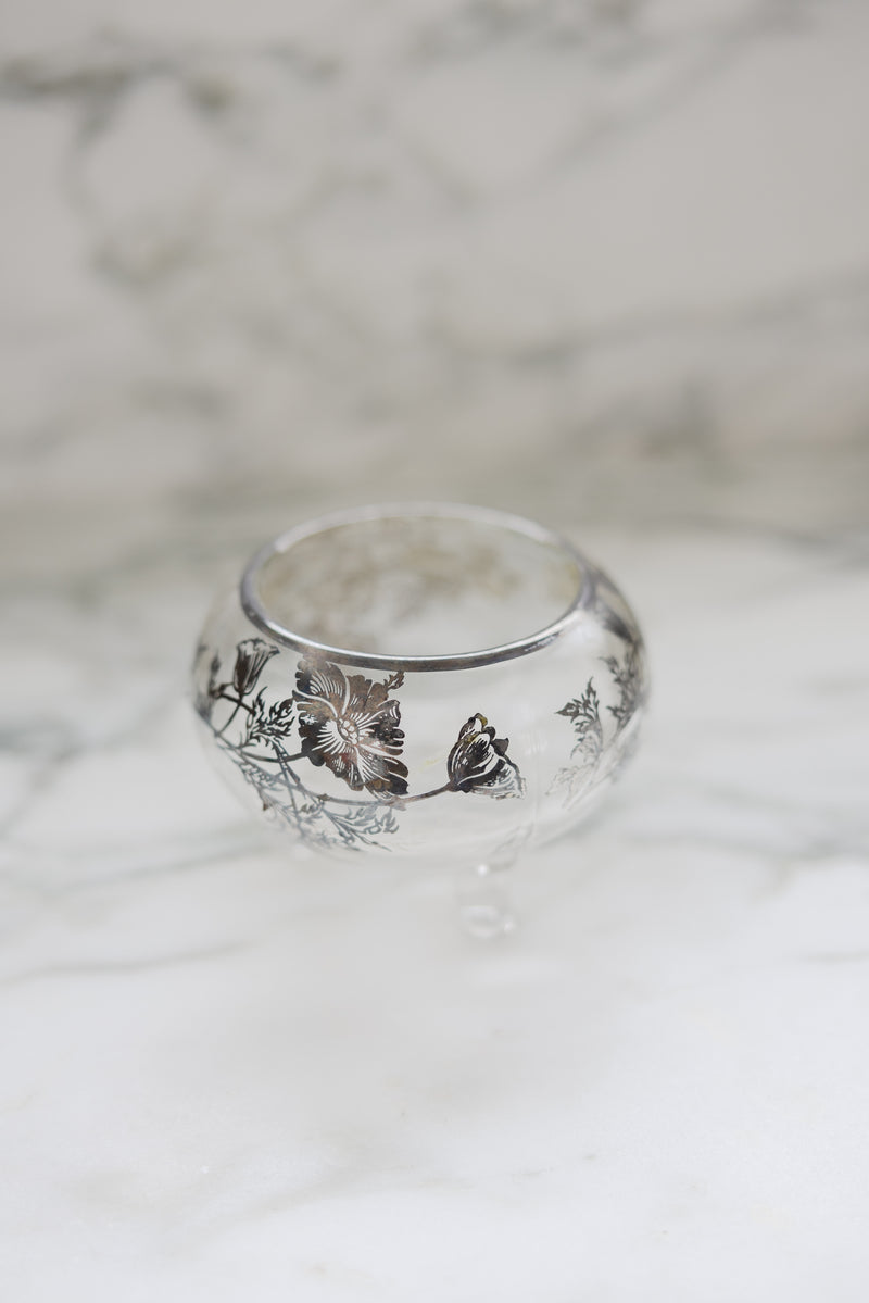 Floral Etched Footed Glass Bowl