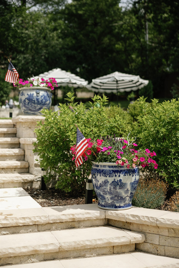 Mountain Pagoda Porcelain Planter Lion Handle