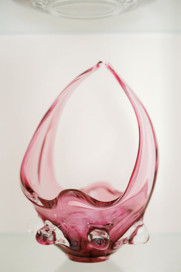 Rose Colored Glass Basket