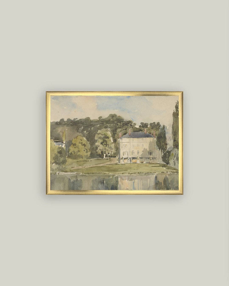 View of Chateau Framed Antique Art