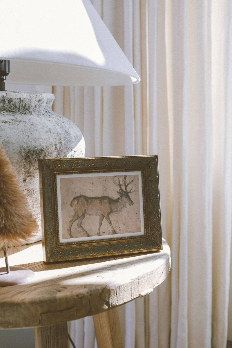Vintage Reindeer Framed Antique Art