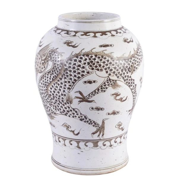 Brown Porcelain Dragon Motif Jar