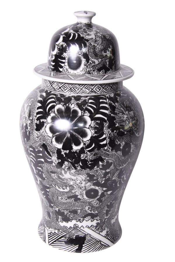 Floral Motif Black Temple Jar