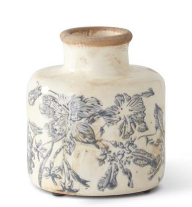 Gray Floral Ceramic Bud Vase
