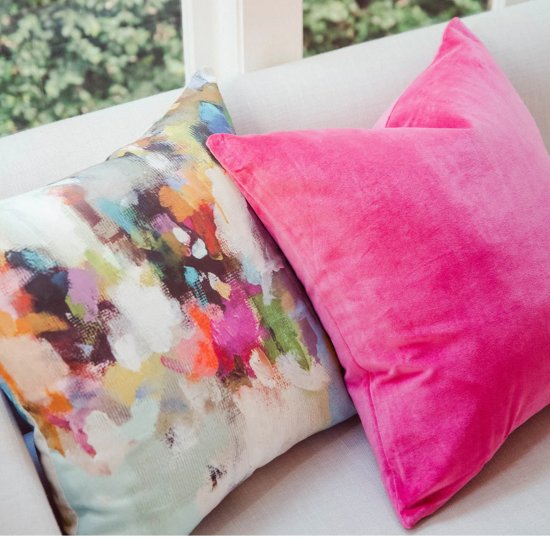 Hot pink velvet pillow sale